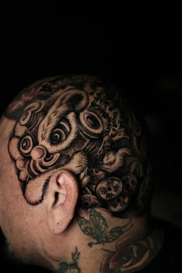 Skull scalp tattoo