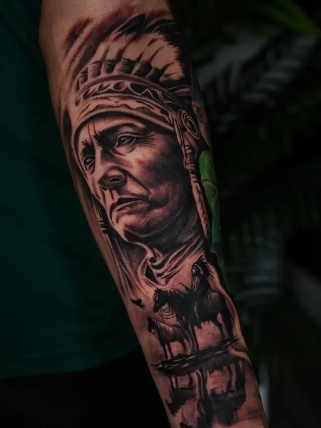 Native American portrait realism tattoo