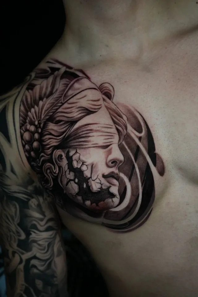 Medusa chest tattoo