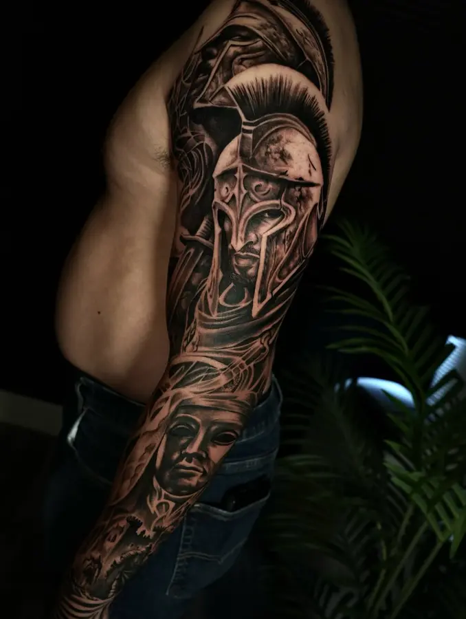 Spartan black and grey realism sleeve by BillyDaKid