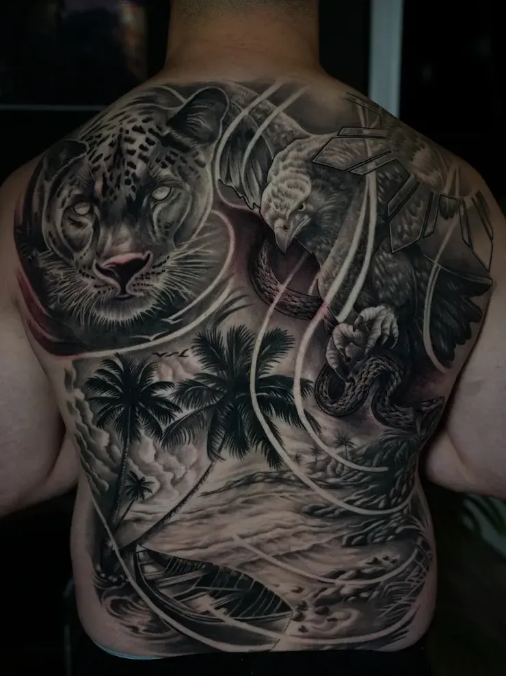Leopard and eagle backpiece