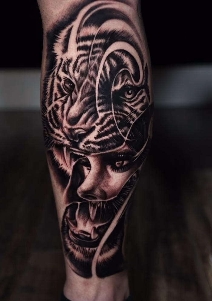 Tiger portrait forearm tattoo by BillyDaKid